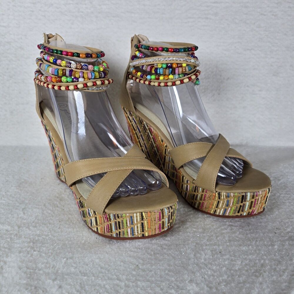 Hobo Platform Wedges Beaded Straps By GETMOREBEAUTY Size 38/7.5